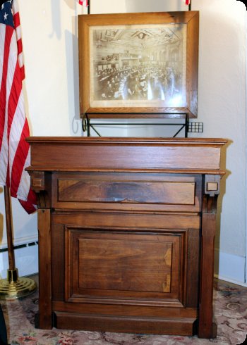 Image of original Illinois State Senate desk used by Jonh C. McKenzie.
