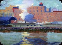 Image of Chicago River, oil painting, Jean Crawford Adams, 1917