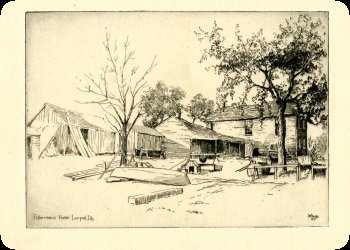 Image of etching "Fisherman's Home, Liverpool, Ills., Lee Sturges, 1917.