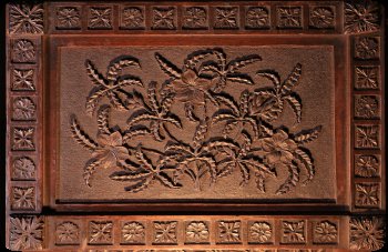 Detail image of easel carved by Kate Baker, ca. 1880.