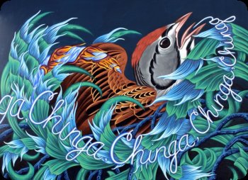 Image of Miasma #32, Swamp Sparrow, by Kevin Veara, acrylic on panel, 2012.