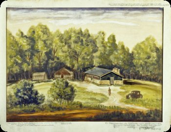 Image of The College of the Hills, Herod, Illinois, watercolor painting by Penrod Centurion, 1935.