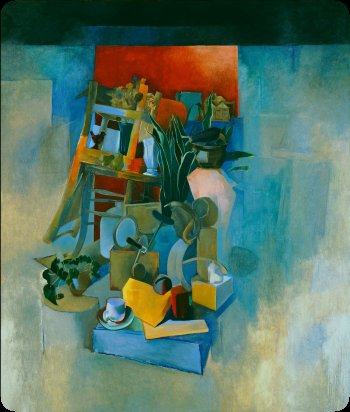Image of Still-Life with Black Top, oil painting, Theodore Halkin, 1990.
