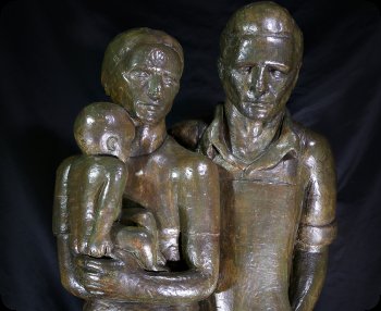 Detail image of sculpture, Rural Couple with Child.